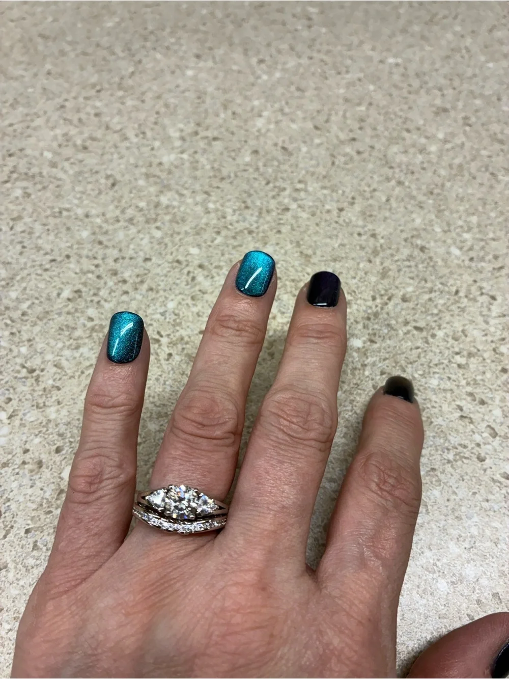 Elegant Marquise and Round Cut Bridal Ring Set in silver stamped 925